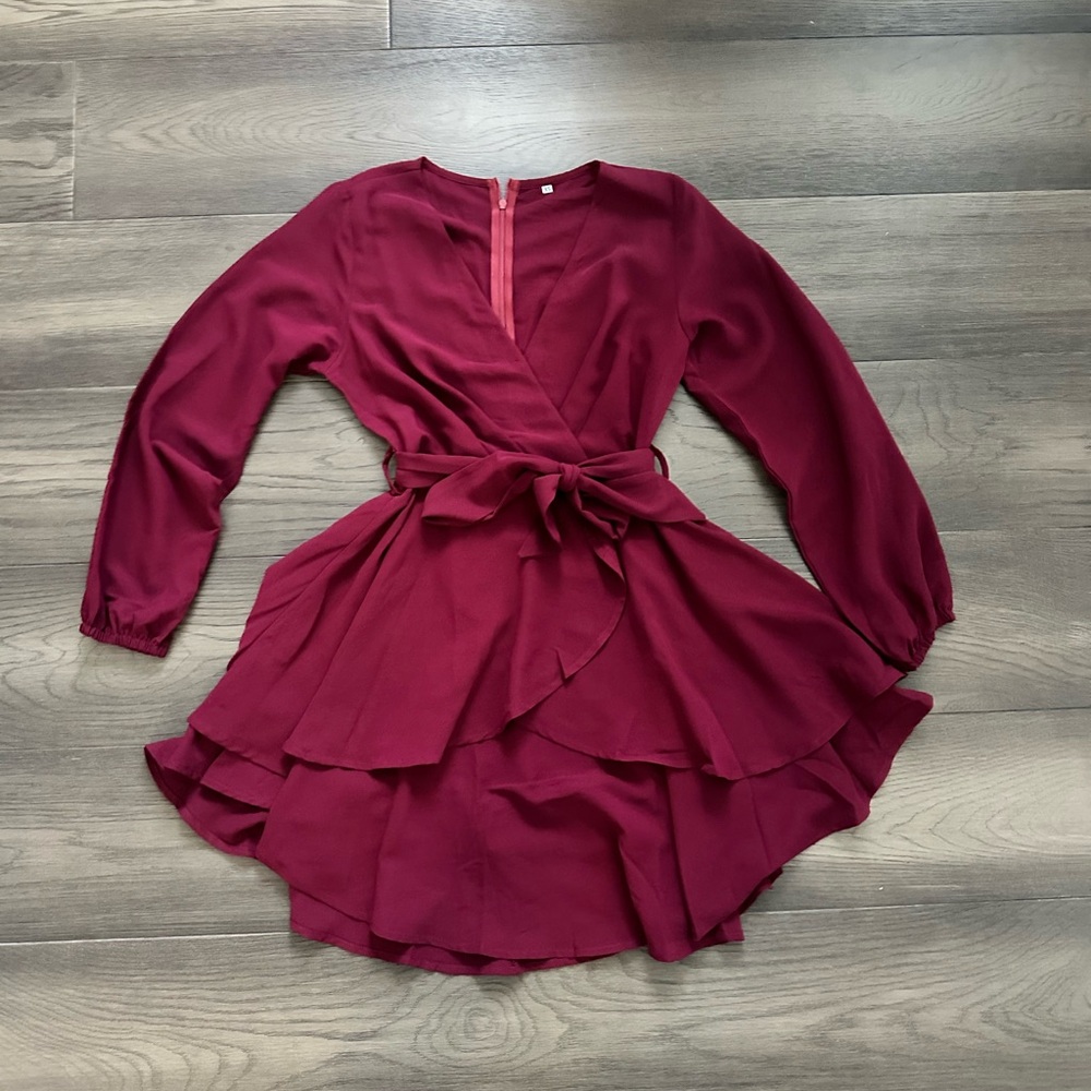 Elegant Burgundy Wrap Dress